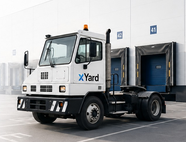 xYard branded yard spotter truck at loading dock